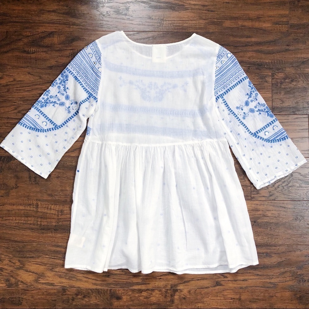 Mermaid • Anthropologie Meadowbrook blouse embroidered tunic top white cotton - Picture 10 of 12